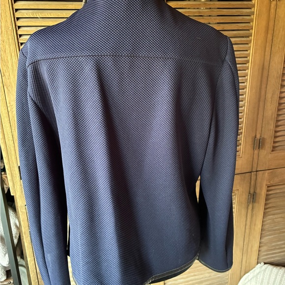 EUC Calvin Klein Navy Textured Blazer with Leather Trim - Picture 5 of 6